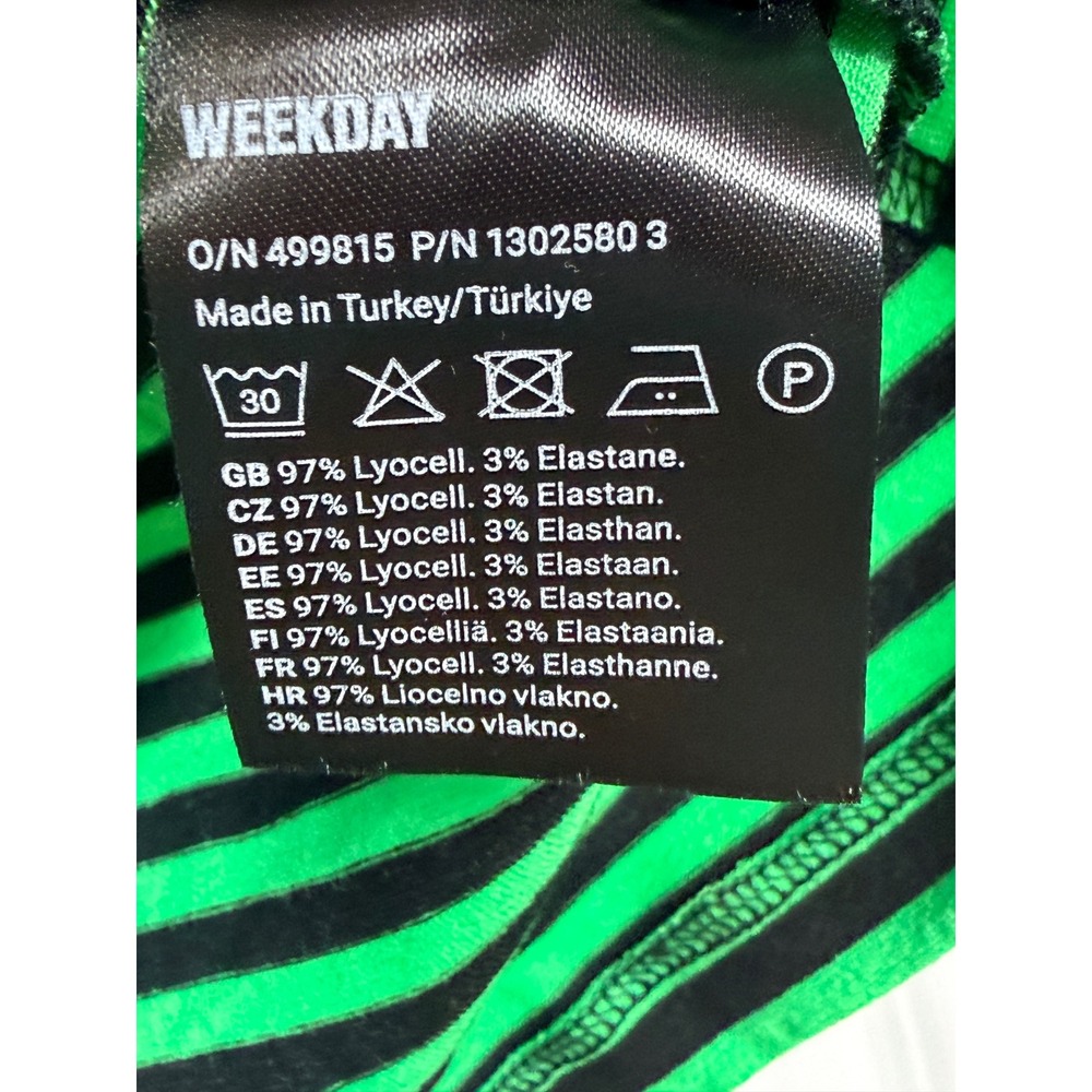 Weekday Womens Green Black Striped Sleeveless Boat Neck Lyocell Top Sz Large - Picture 4 of 5